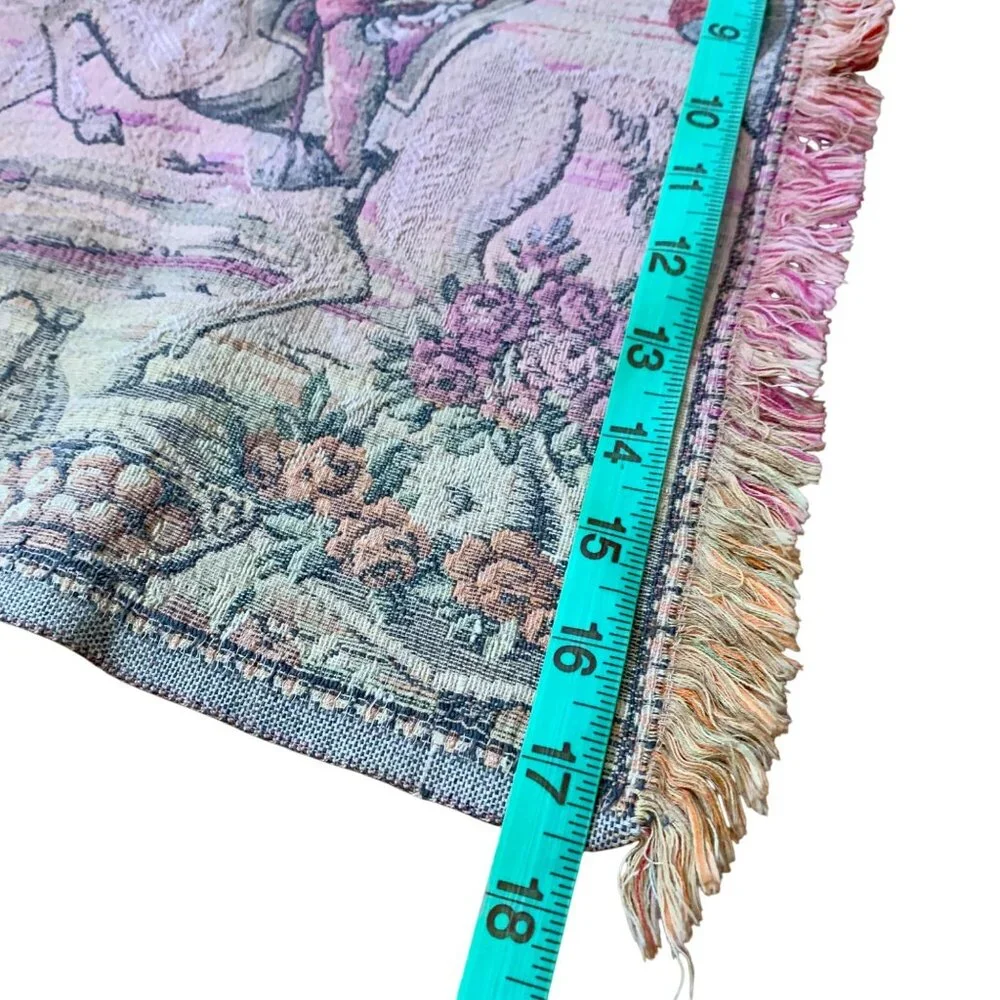 VTG Italian Tapestry Wall Hanging Elegant 19th Century Garden Scene Courting